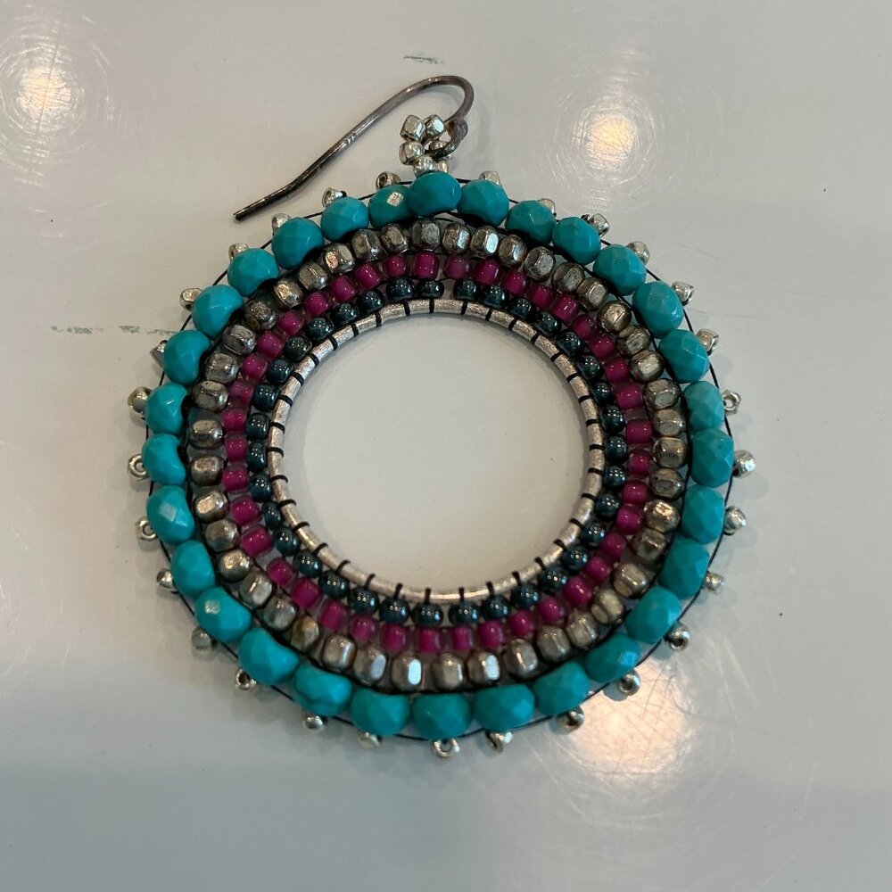 Lulii Blu, Glass and Howlite Hand Beaded  Earrings, 1.5" Dia